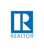 Blue and white Realtor logo with stylized 'R'.