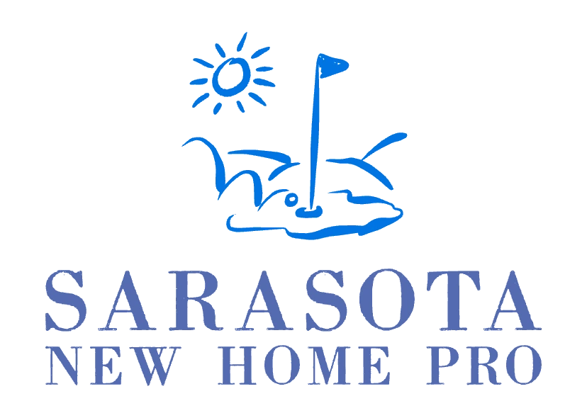 Logo with sun, waves, and a flag for Sarasota New Home Pro.